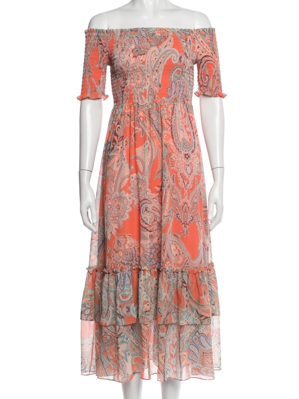 L’Agence Oriel off the shoulder fit n flare Dress paisley floral